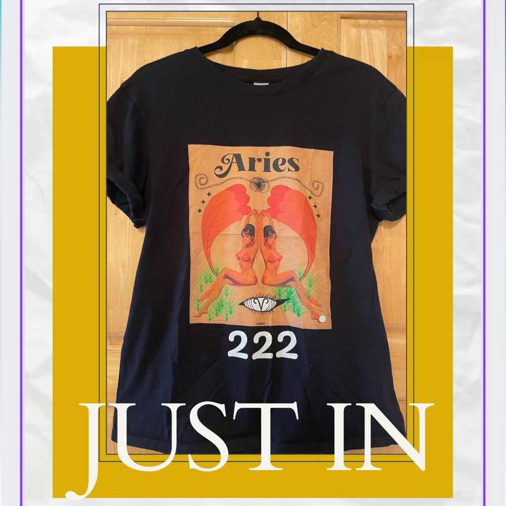 Aries Twin Blk T-Shirt Medium Angel Number 222
